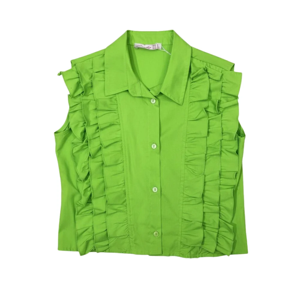 Women's Ruffles SleeveLess Croped Shirt Blouse - Image 3