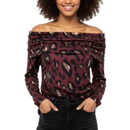 Women's Elegant Soft Fabric Off-Shoulder Leopard Blouse