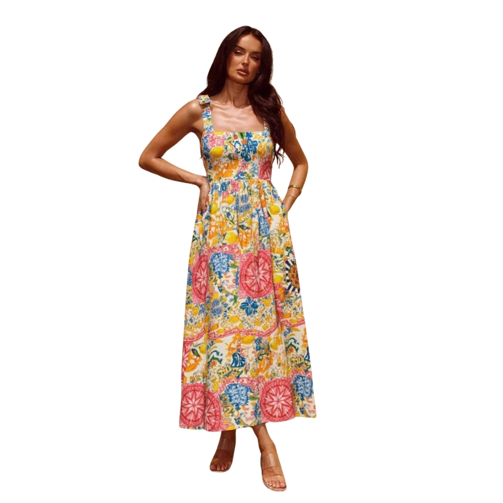 Women's Long Printed Sleeveless Dress