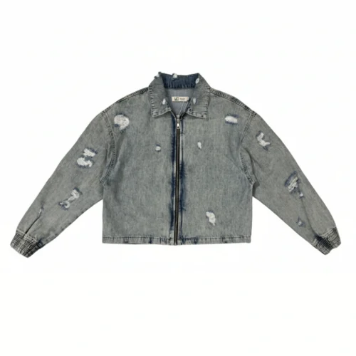 Denim cutting Zipper Cropped jacket