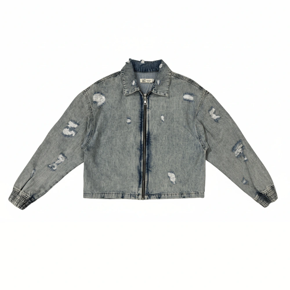 Denim cutting Zipper Cropped jacket
