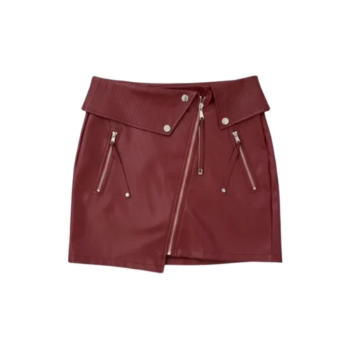 Leather Detail Zipper Skirt