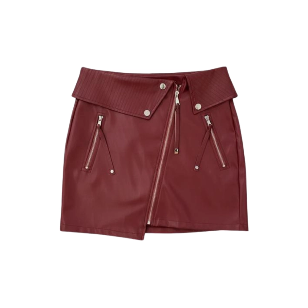 Leather Detail Zipper Skirt