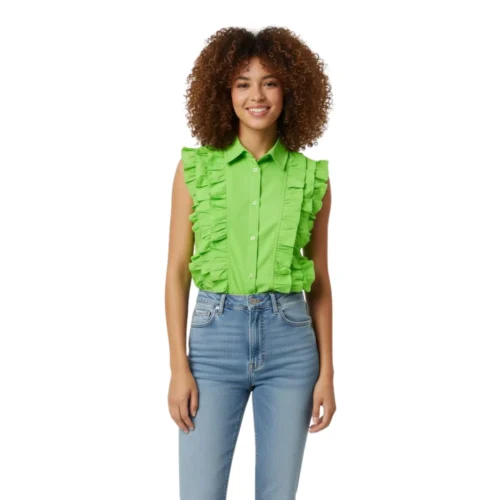 Women's Ruffles SleeveLess Croped Shirt Blouse