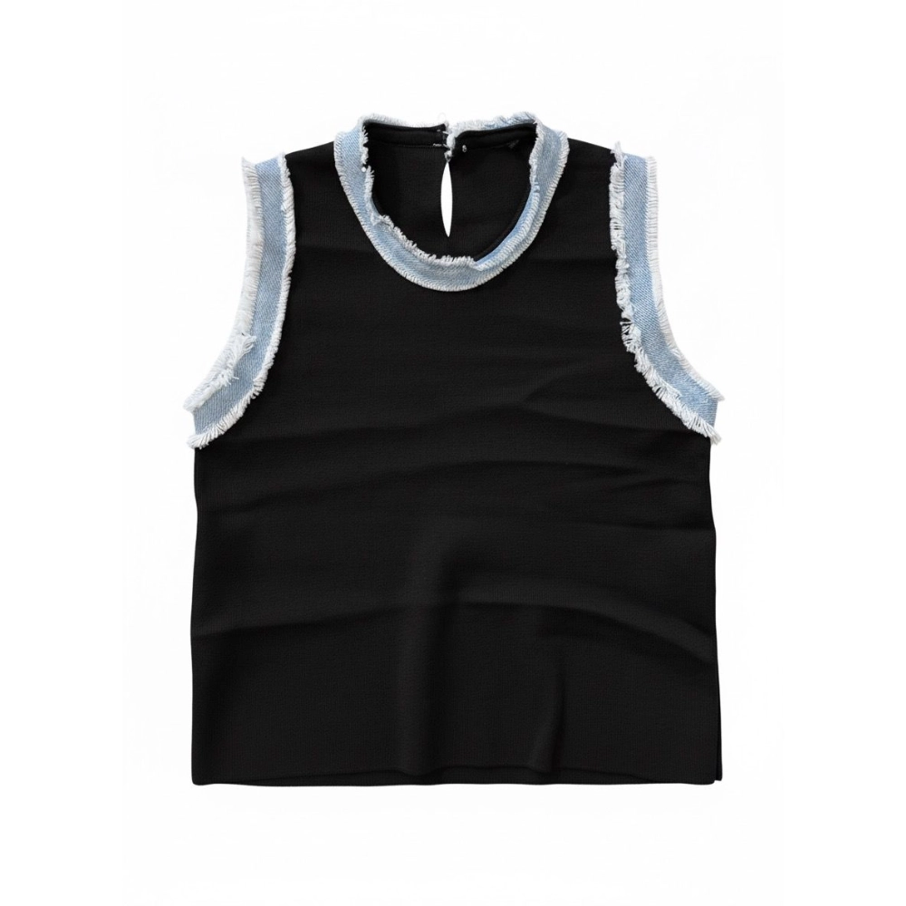 Knitted Denim Finish Sleeveless Top