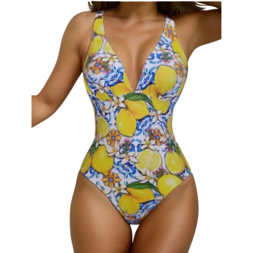 Shein Printed Lemon Style Onepiece Swimwear