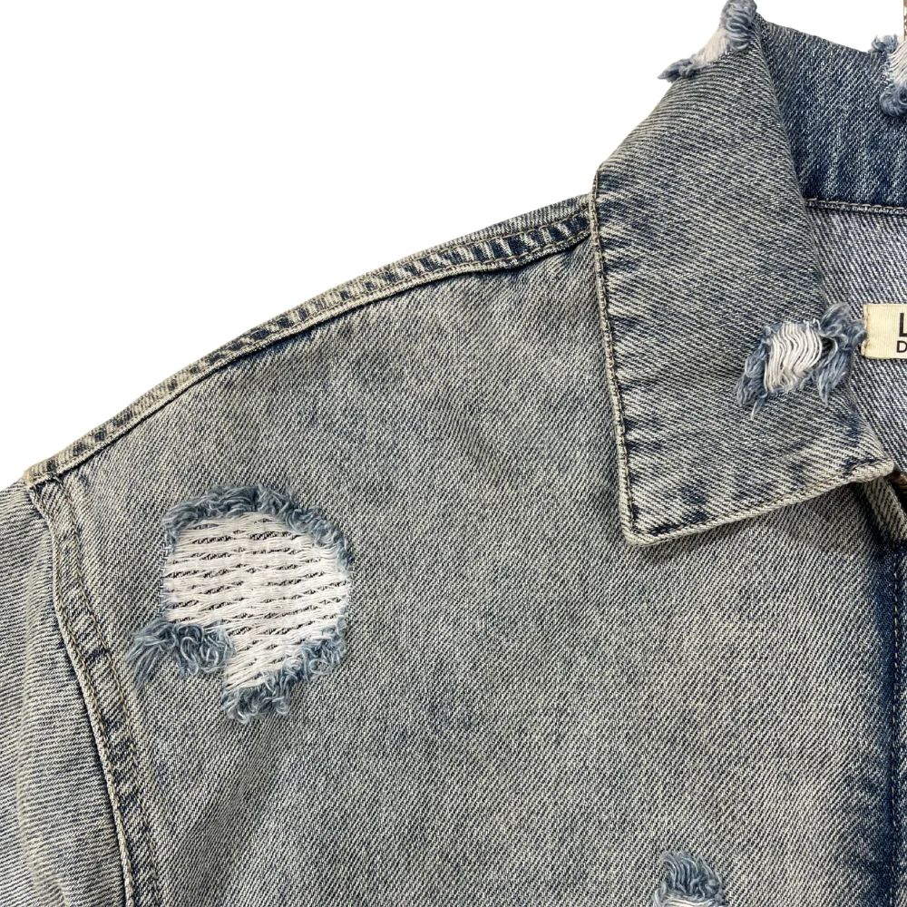 Denim cutting Zipper Cropped jacket - Image 3