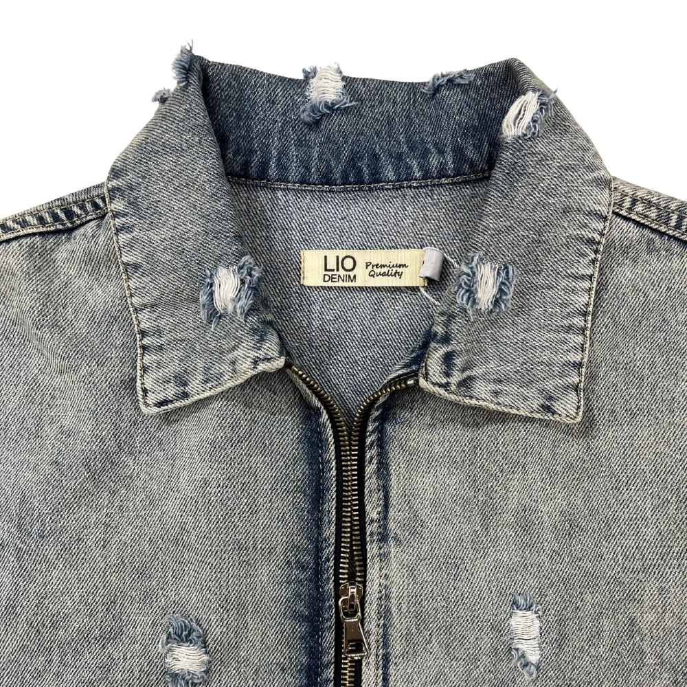 Denim cutting Zipper Cropped jacket - Image 4