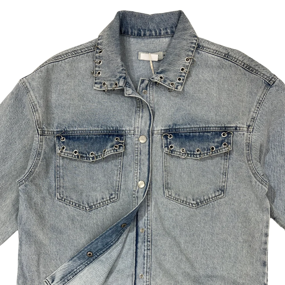 Denim Metal Ring Details Oversized Shirt jacket - Image 3