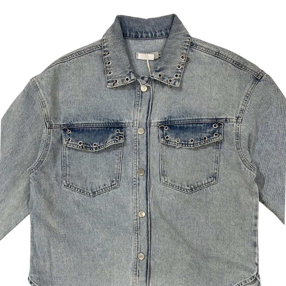 Denim Metal Ring Details Oversized Shirt jacket - Image 5