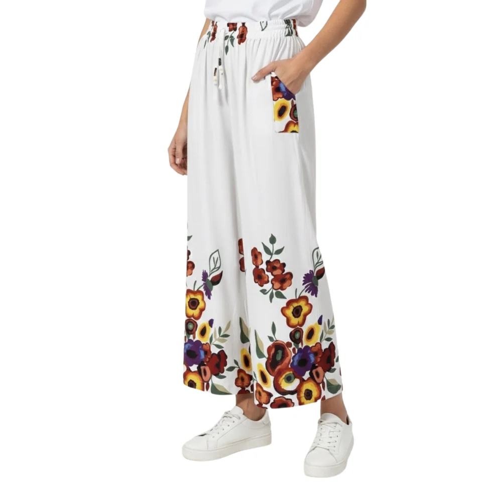 Flower Printed Pocket wide Pants
