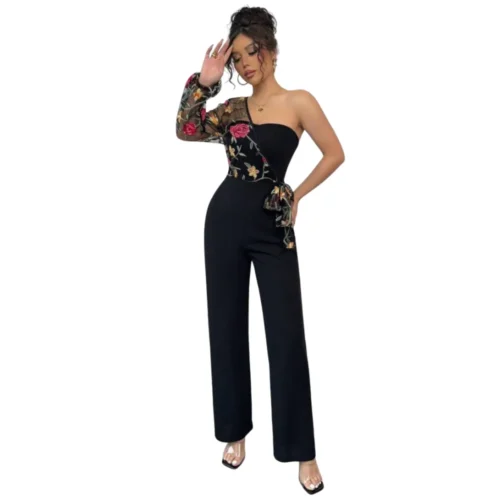 Shein Mesh One-Shoulder Jumpsuit