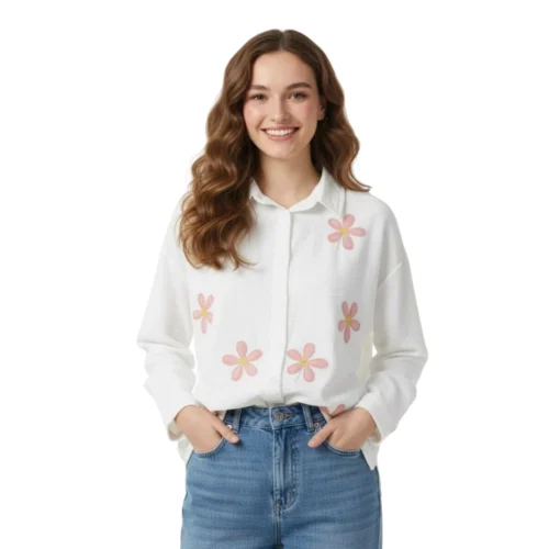 Cotton Embroidred flower Shirt