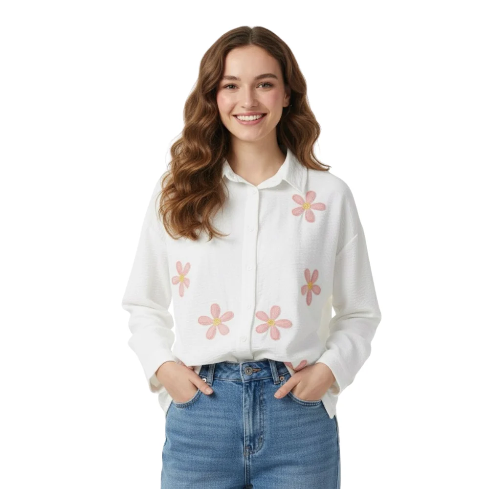 Cotton Embroidred flower Shirt