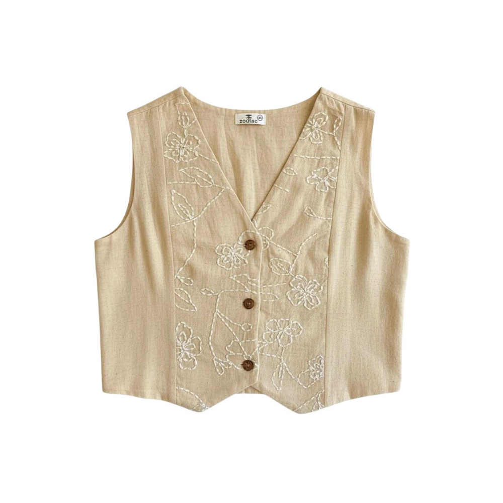 Linen Embroidered Designed Vest - Image 3