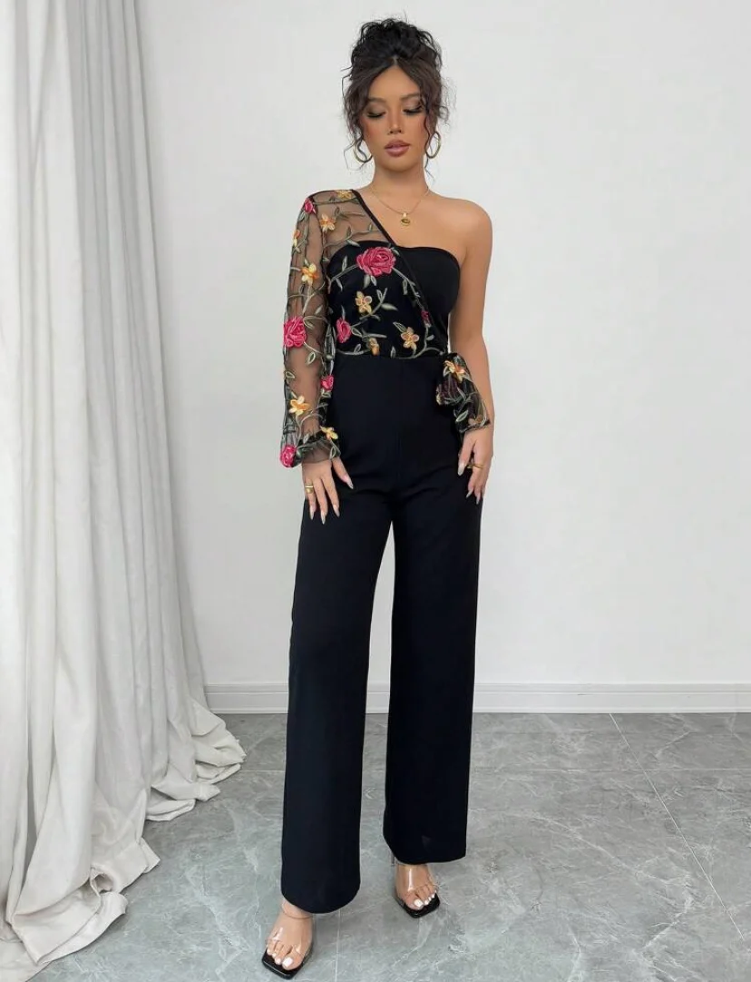 Shein Mesh One-Shoulder Jumpsuit - Image 3