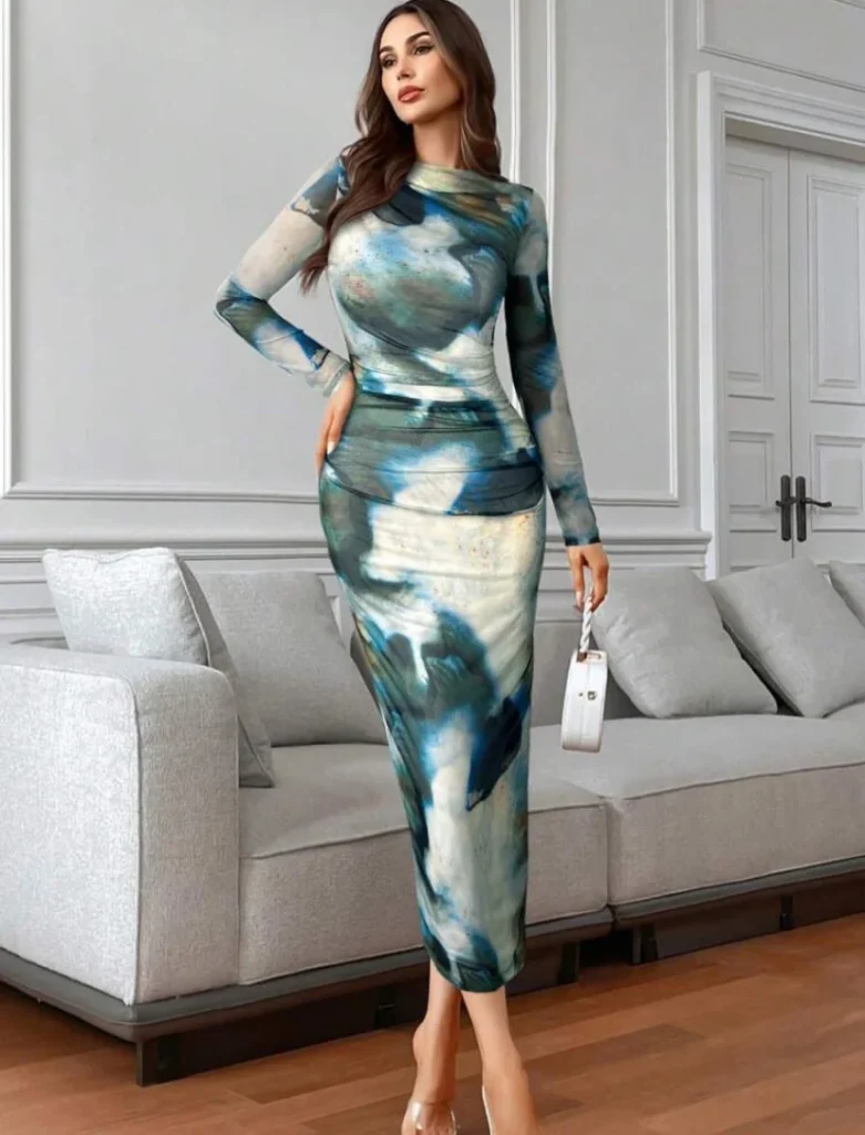 Shein Fitted Elegant Long-sleeve Maxi dress