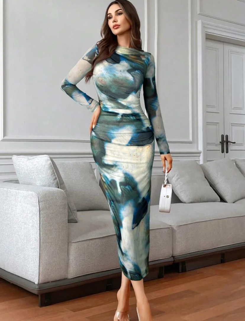 Shein Fitted Elegant Long-sleeve Maxi dress
