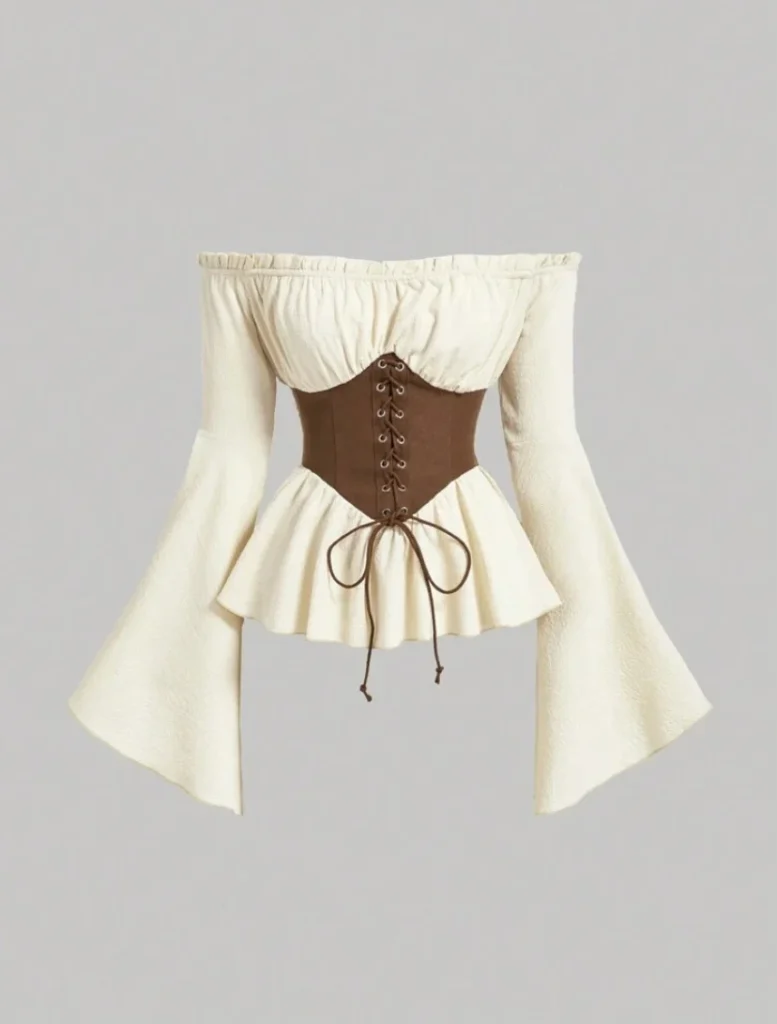 Off-Shoulder Bell Sleeve Robe Front Blouse