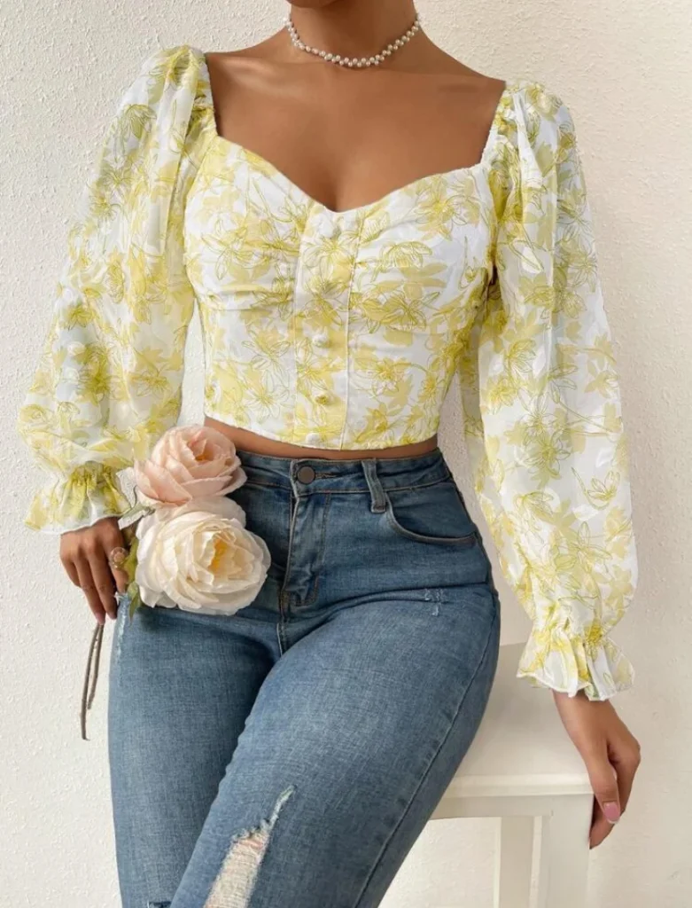 Chiffon Floral Print Longsleeve Blouse