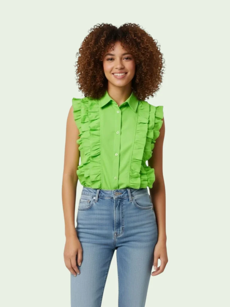 Women's Ruffles SleeveLess Croped Shirt Blouse