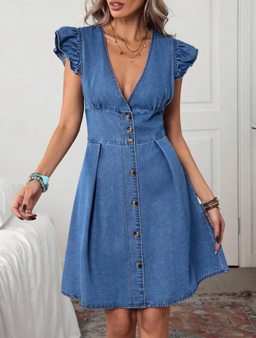 Shein Buttoned Slim Short Denim Dress