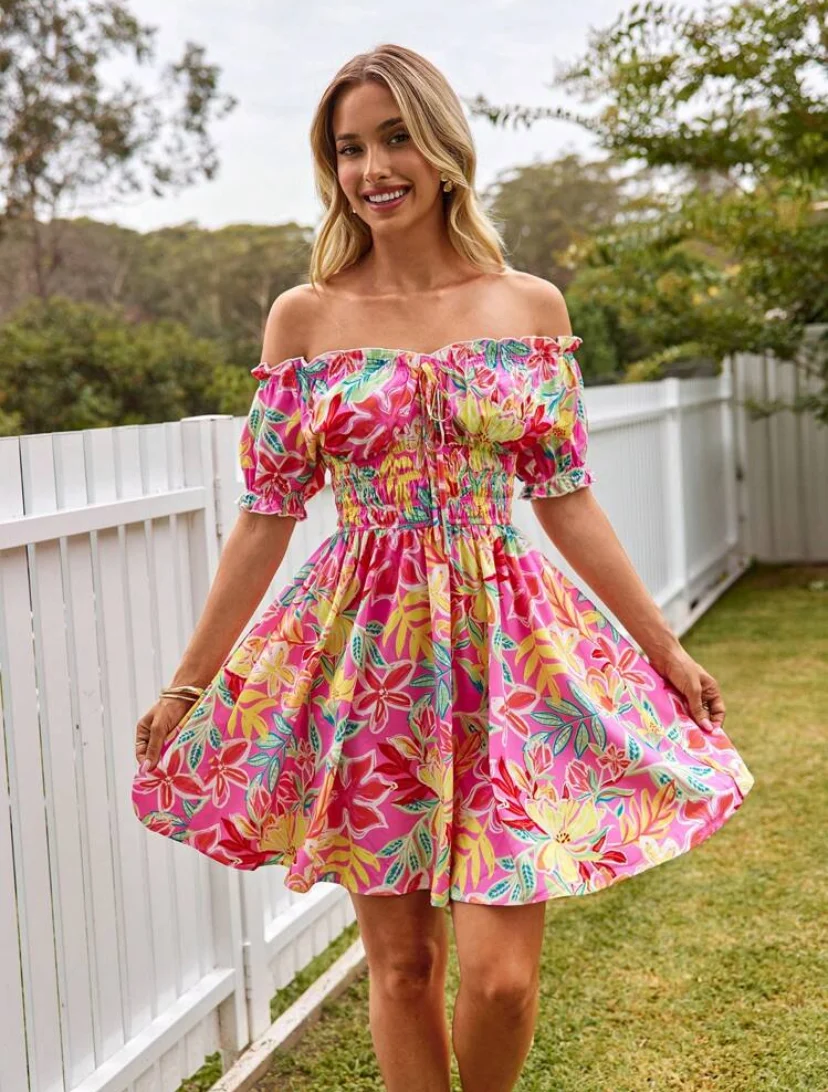 Shein Floral Printed BackLess Dress