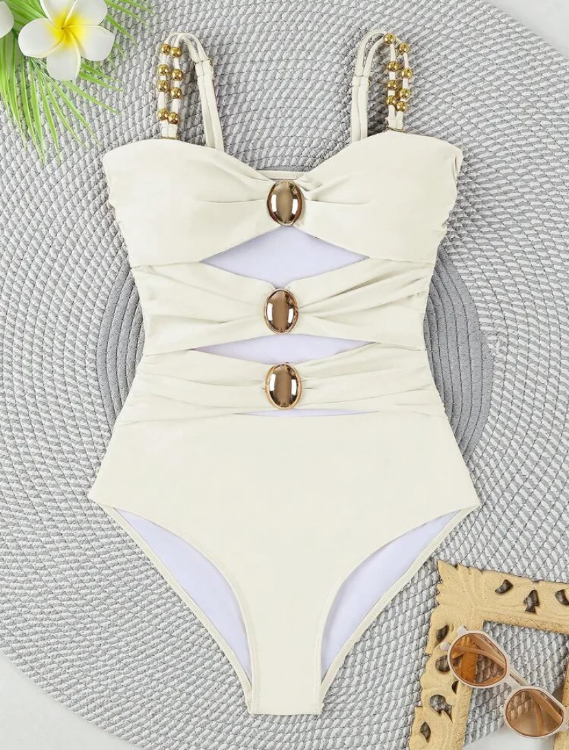 Shein One-Piece Shiny Metal Swimwear - Image 3