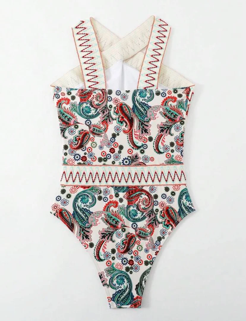 Shein Pattern Cross One-piece Swimwear - Image 3