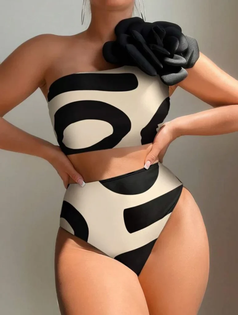Two-Pieces 3D Flower Bikini High Waist Swimsuit