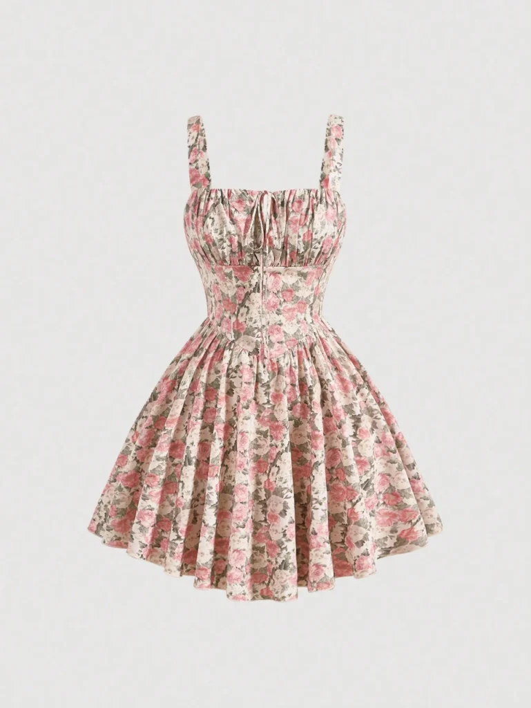 Summer Floral Print with Tie Front Mini Dress