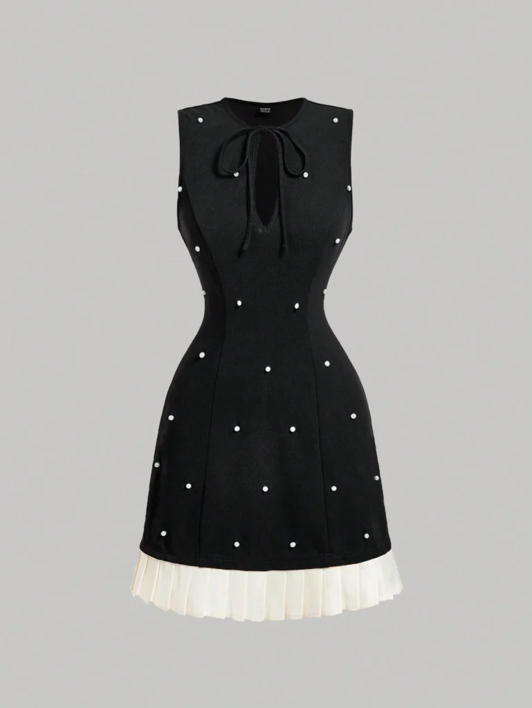 Pearl Round Neck Sleeveless Dress