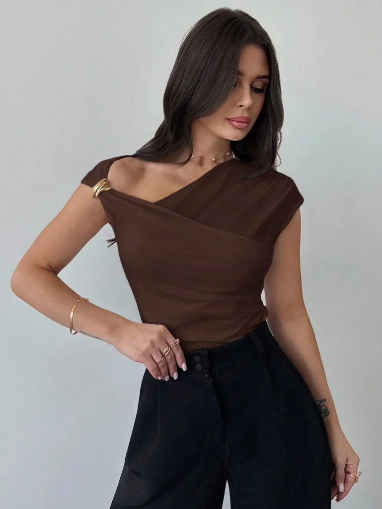 Solid Shoulder Cross Blouse