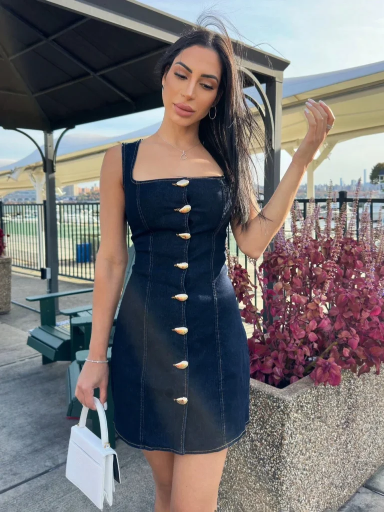 Denim Front Button Casual Dress