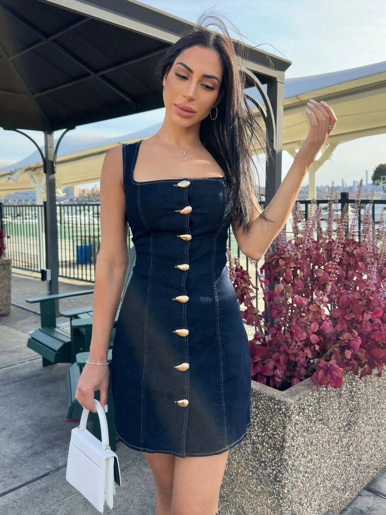 Denim Front Button Casual Dress