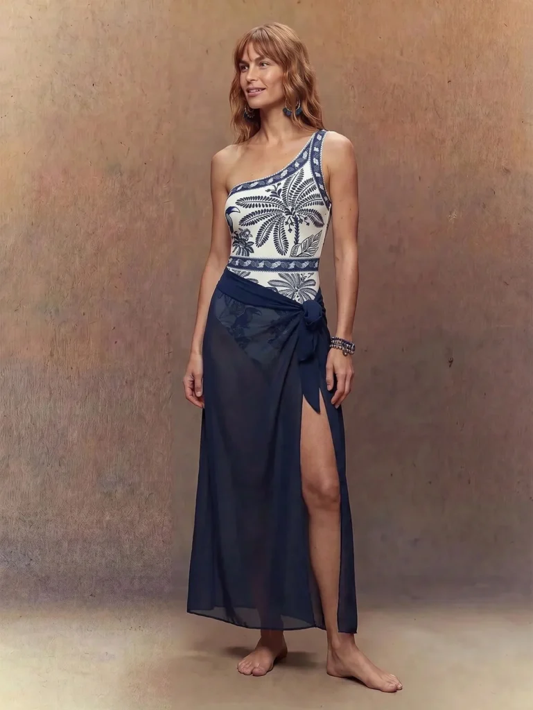 Printed 2Pieces Set Mesh Cover-Up Swimsuit